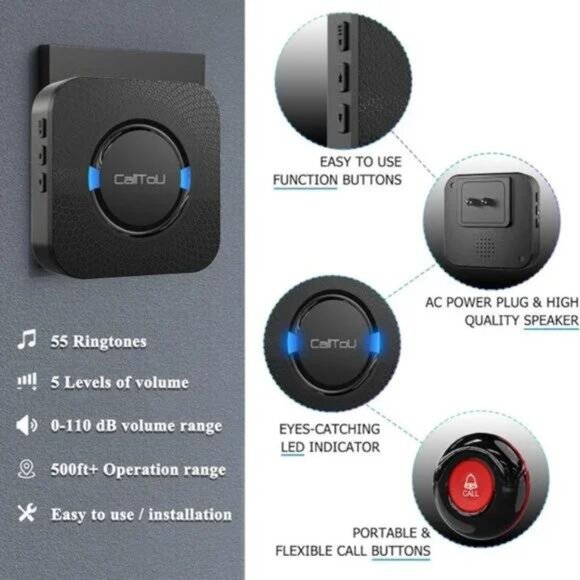 Caregiver Pager Wireless Call Bell Alert Button Waterproof Transmitter - Picture 5 of 13